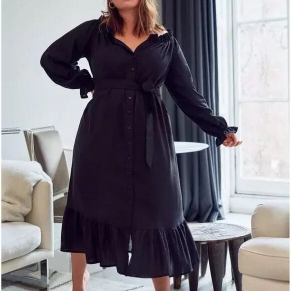 New! Eloquii black Linen Maxi Day Dress, size 14/16 - Picture 1 of 16